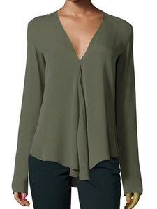 V Neck  Asymmetric Hem  Plain Blouses