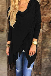 Asymmetric Hem Tassel Plain Cardigans