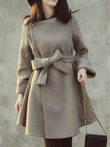 Elegant Bowknot Slim Woolen Coat