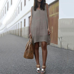 V Neck  Asymmetric Hem Plain Sleeveless Casual Dress