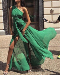 Fashion One Shoulder Chiffon Maxi Dress