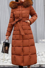 Load image into Gallery viewer, Hooded  Fur Collar  Belt  Plain Coat