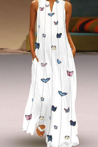 Butterfly Printed Casual Maxi Dress