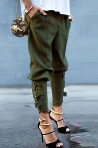 Pure Color Casual Strappy Trousers Pants