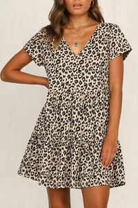 Fashion Sexy V-Neck Leopard   Print Ruffled Dress