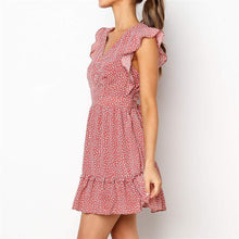 Load image into Gallery viewer, Short-Sleeved Ruffled V-Neck Dot Print Mini Dress