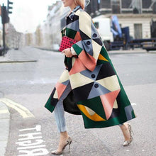 Load image into Gallery viewer, Fashion Geometry Printed Colorful Loose Woolen Long Coat