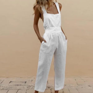 Linen Cross Tie Halter Bow Jumpsuit