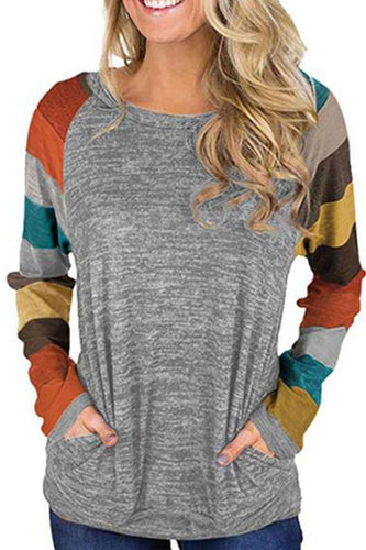 Round Neck  Patchwork Striped T-Shirts