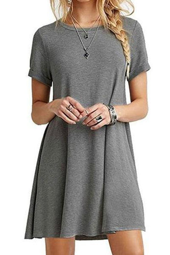 Round Neck Plain Mini Dress