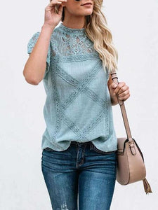 Fashion Lace Hollow Out Splicing Short Sleeve T-Shirt