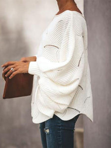 Pure Color Loose   Jumper OL Commuter Hollow Knit Sweater