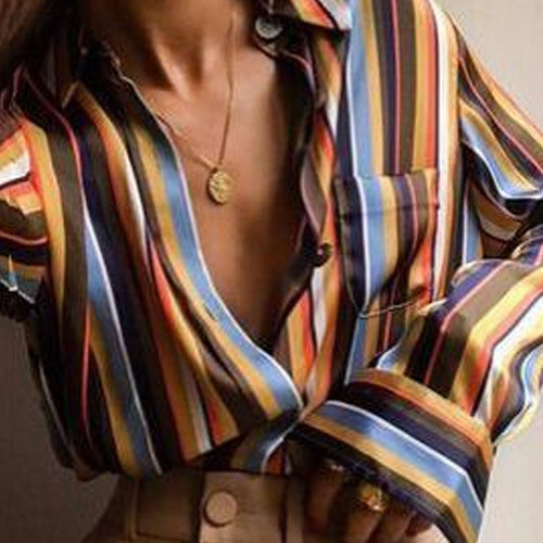 Chic Casual Sweet Loose Strip V Collar Long Sleeve Blouse