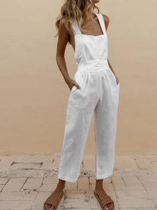 Linen Cross Tie Halter Bow Jumpsuit