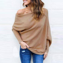 Load image into Gallery viewer, Open Shoulder Plain Batwing Sleeve Sweaters