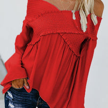 Load image into Gallery viewer, Elastic Off Shoulder Long Flare Sleeve Plain Pleated Loose T-Shirts