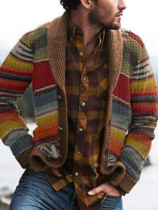 Vintage Casual Rainbow Pattern Knit Cardigan