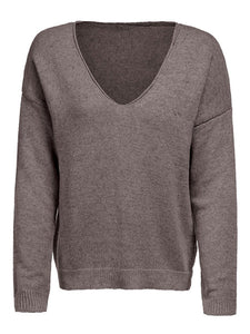 V Neck Long Sleeve Plain Knitting Sweaters