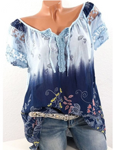 Load image into Gallery viewer, Flower Print V-Neck Short Sleeve T-Shirt