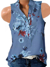 Load image into Gallery viewer, Sleeveless V Neck Flower Printed Shirt