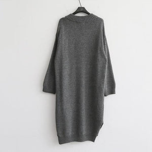 Fashion Simple Loose Long Sleeves Knitted Sweater Shown Thin Maxi Dress