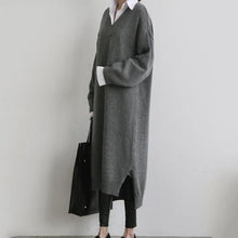 Load image into Gallery viewer, Fashion Simple Loose Long Sleeves Knitted Sweater Shown Thin Maxi Dress