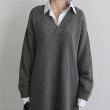 Load image into Gallery viewer, Fashion Simple Loose Long Sleeves Knitted Sweater Shown Thin Maxi Dress