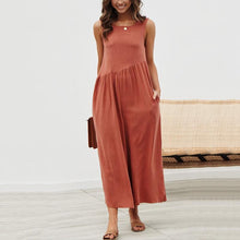 Load image into Gallery viewer, Casual Round Collar Plain Loose Sleeveless Jumpsuit
