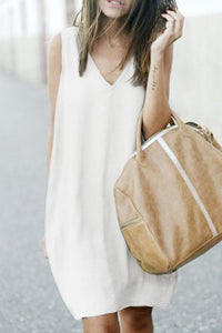 V Neck  Asymmetric Hem Plain Sleeveless Casual Dress