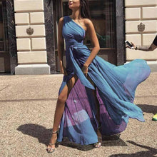 Load image into Gallery viewer, Fashion One Shoulder Chiffon Maxi Dress