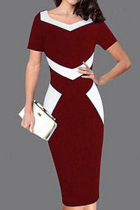 Square Neck  Color Block Bodycon Dress