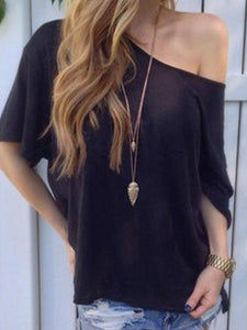 One Shoulder  Plain T-Shirts