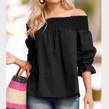 Load image into Gallery viewer, Spring Summer  Polyester  Women  Open Shoulder  Bowknot  Plain  Three-Quarter Sleeve Blouses