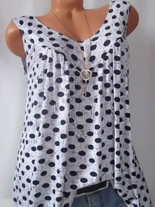 V Neck  Loose Fitting  Dot Sleeveless T-Shirts