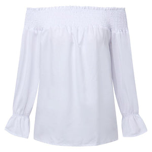 Spring Summer  Polyester  Women  Open Shoulder  Bowknot  Plain  Three-Quarter Sleeve Blouses