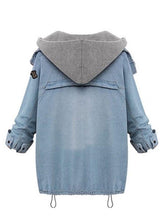 Load image into Gallery viewer, Hooded Drawstring Flap Pocket Denim Two-Piece Coats