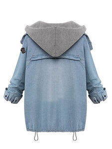 Hooded Drawstring Flap Pocket Denim Two-Piece Coats