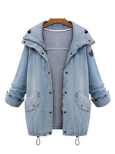 Load image into Gallery viewer, Hooded Drawstring Flap Pocket Denim Two-Piece Coats