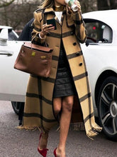 Load image into Gallery viewer, Chic Casual Color Block Plaid Lapel Shoulder Padded Long Coat