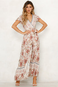 Big Pendulum V-Neck Beach Holiday Tie Printing Vacation Maxi Dress