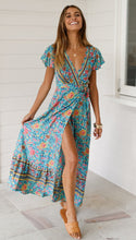 Load image into Gallery viewer, Big Pendulum V-Neck Beach Holiday Tie Printing Vacation Maxi Dress