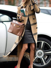 Load image into Gallery viewer, Chic Casual Color Block Plaid Lapel Shoulder Padded Long Coat