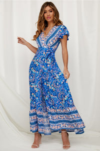 Big Pendulum V-Neck Beach Holiday Tie Printing Vacation Maxi Dress