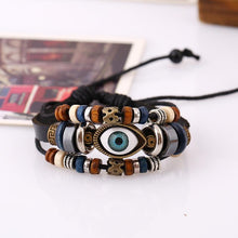 Load image into Gallery viewer, National style Vintage Eyes beaded cowhide   leather bracelet