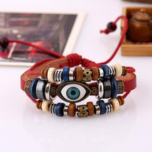 Load image into Gallery viewer, National style Vintage Eyes beaded cowhide   leather bracelet