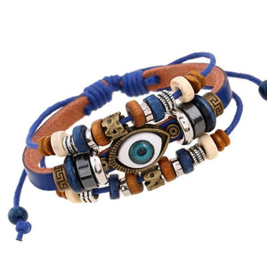 National style Vintage Eyes beaded cowhide   leather bracelet