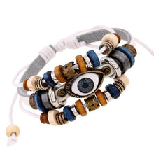 Load image into Gallery viewer, National style Vintage Eyes beaded cowhide   leather bracelet