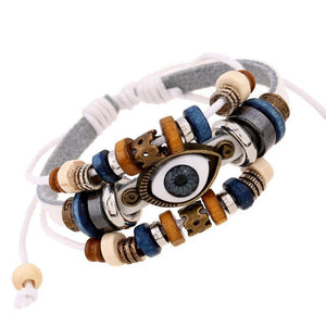 National style Vintage Eyes beaded cowhide   leather bracelet