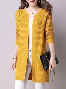 Collarless Snap Front Crochet Hollow Out Trench Coats