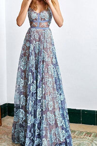 Printed High Waist And Large Swing Evening Dress